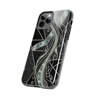 Geometry Tough Phone Case — Iridescent Ribbon on Black Celestial Background