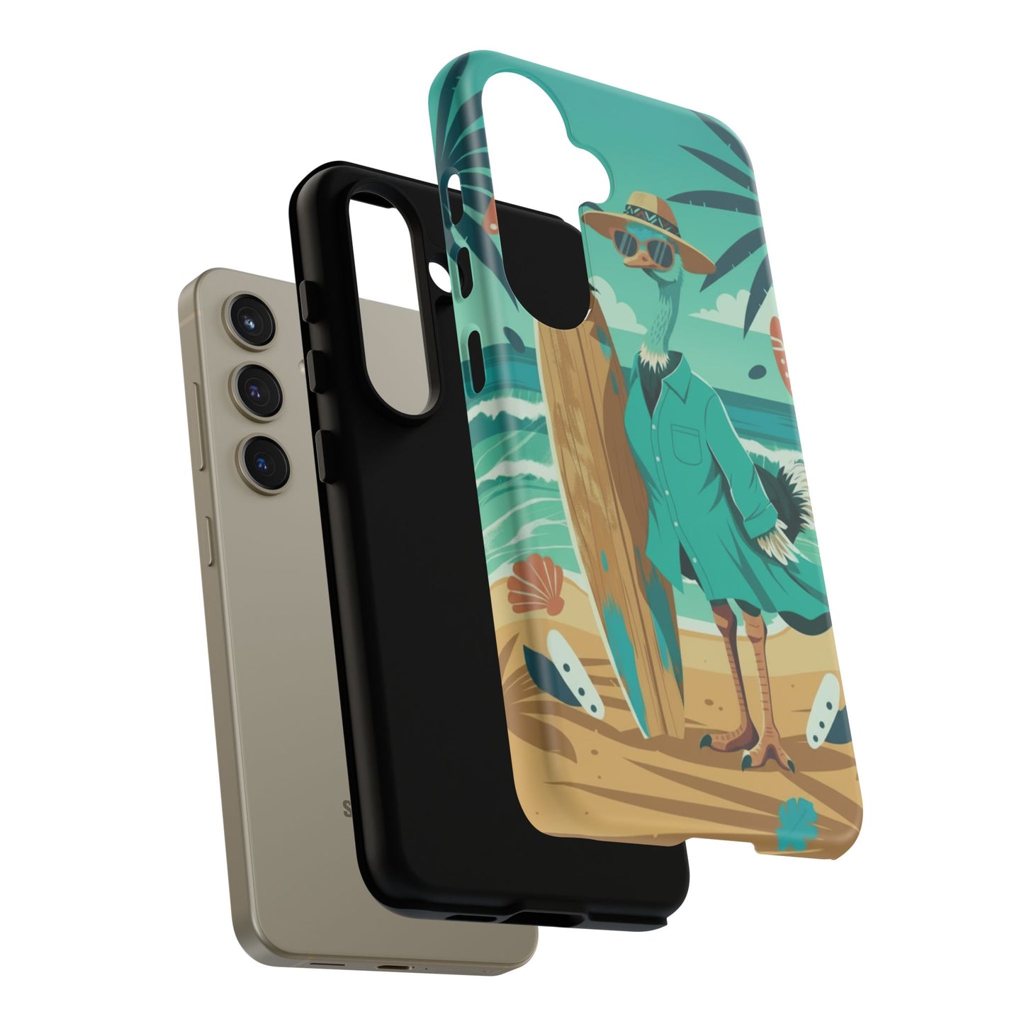Phone Case — Retro Dressed Seagull Surfing Beach Illustration