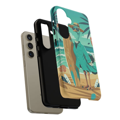 Phone Case — Retro Dressed Seagull Surfing Beach Illustration