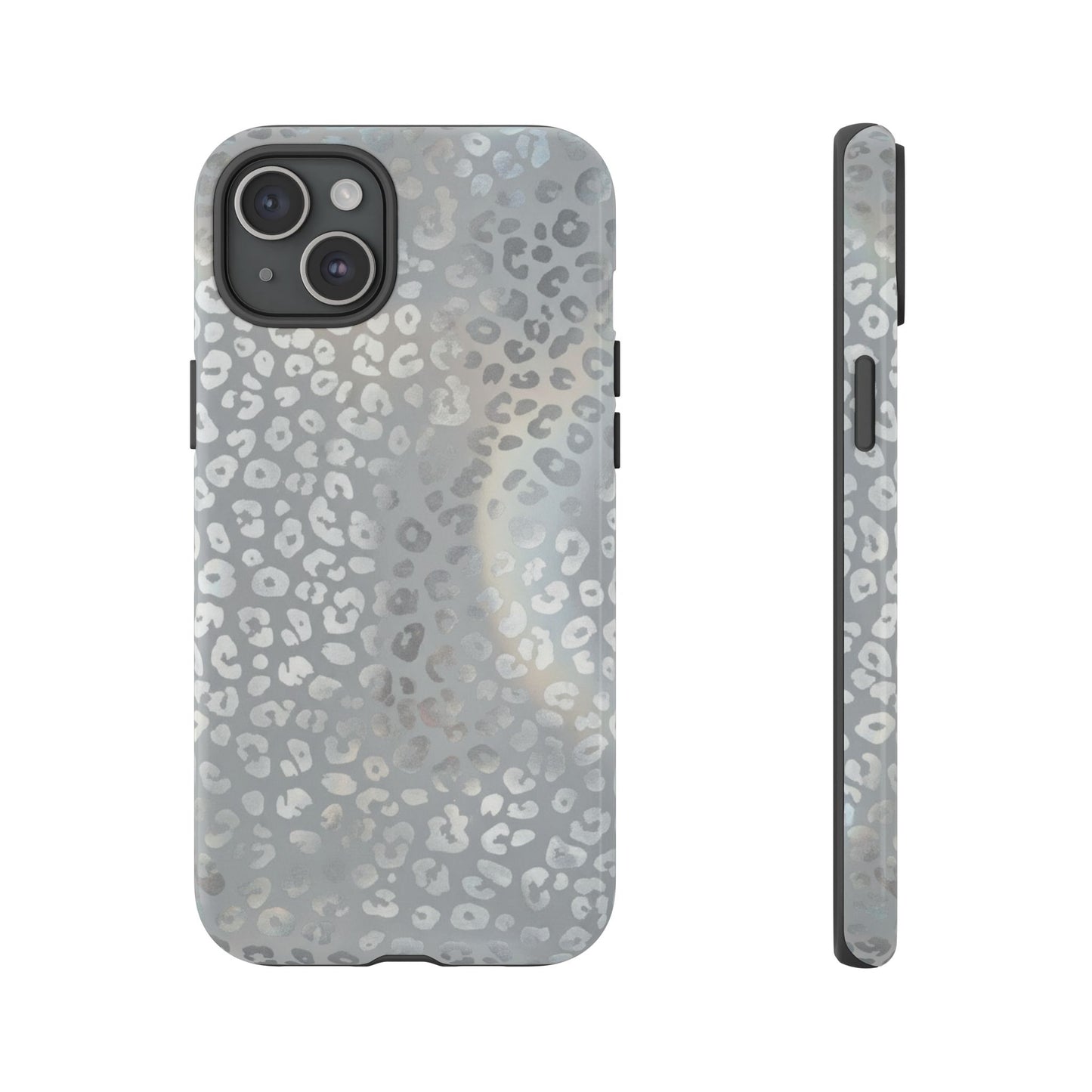 Grey Leopard Print Tough Phone Case — Durable Protective iPhone Cover