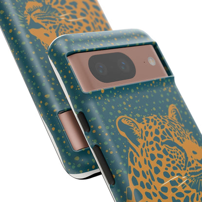 Leopard Spotlight Phone Case — Teal Gold Animal Print Protective Cover