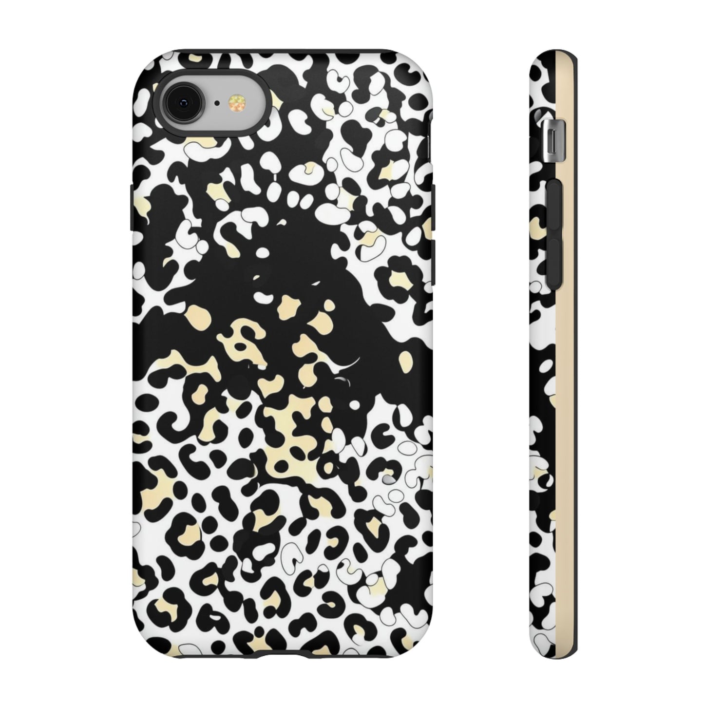 Leopard Splash Tough Phone Case — Black & Cream Animal Print Protective Cover