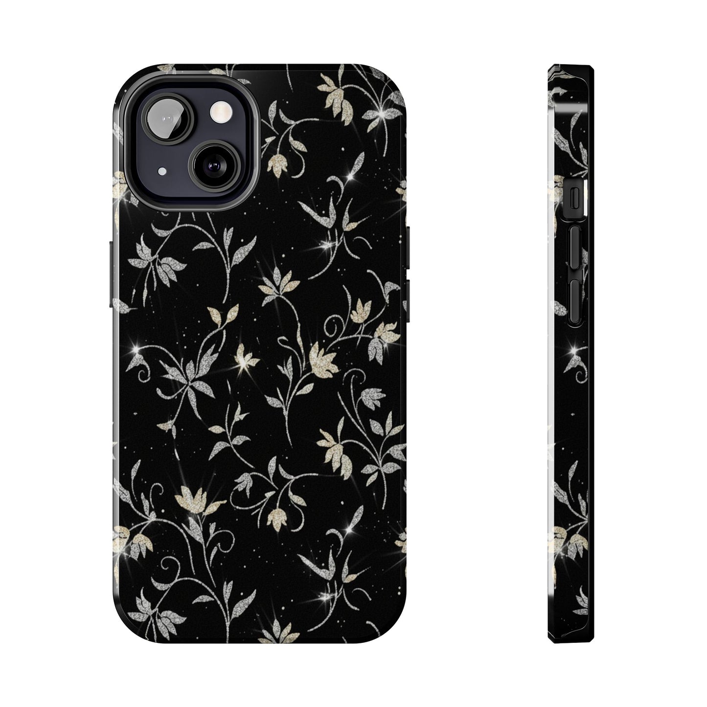 Floral Noir Tough Phone Case — Vintage Black Botanical Protective Cover