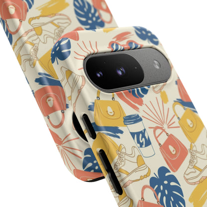 Tough Cases: Retro Summer Pattern Phone Case – Sunglasses, Sneakers & Tropical Leaves