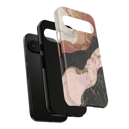 Marbled Rose Gold Phone Case — Abstract Pink & Black Protective Tough Case