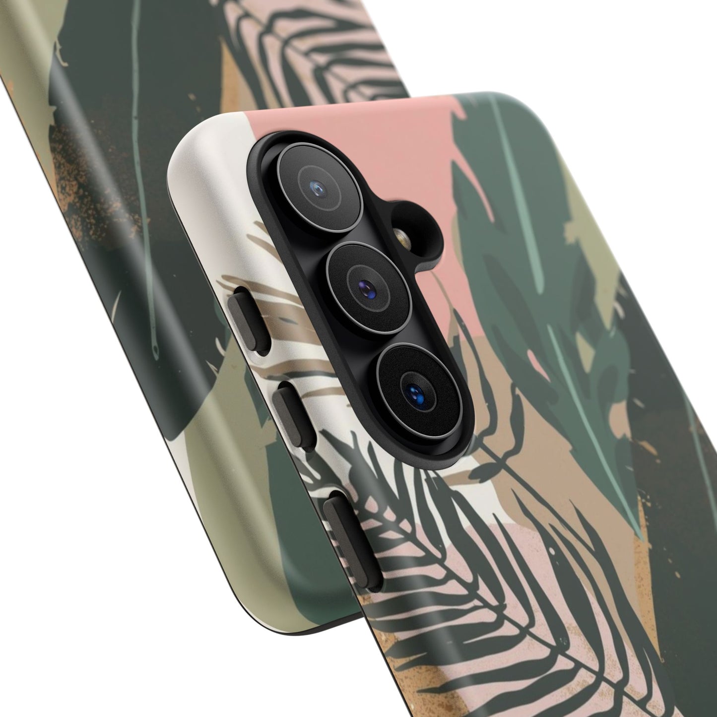 Tropical Leaf Tough Phone Case — Abstract Pink & Green Botanical Protective Cover