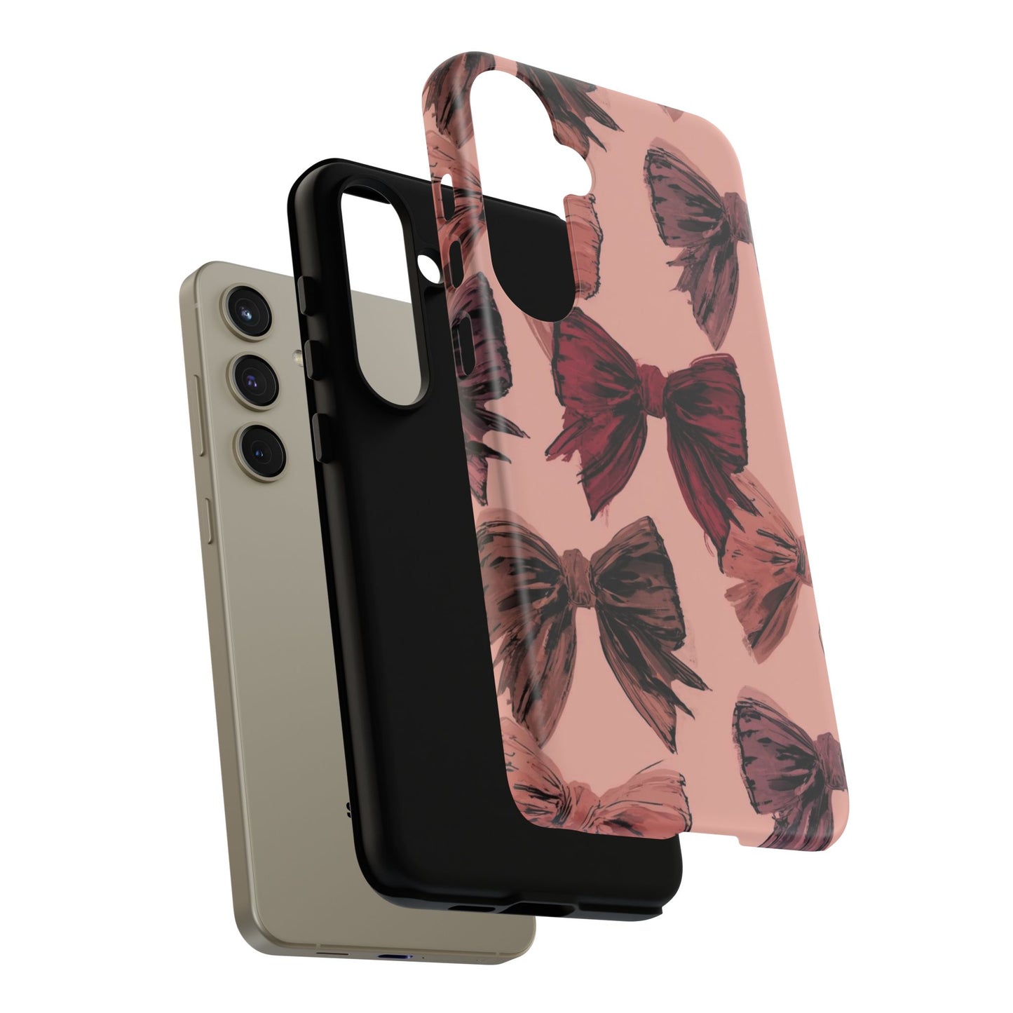 Bow Pattern Tough Phone Case — Pink Watercolor Bows Protective iPhone Cover