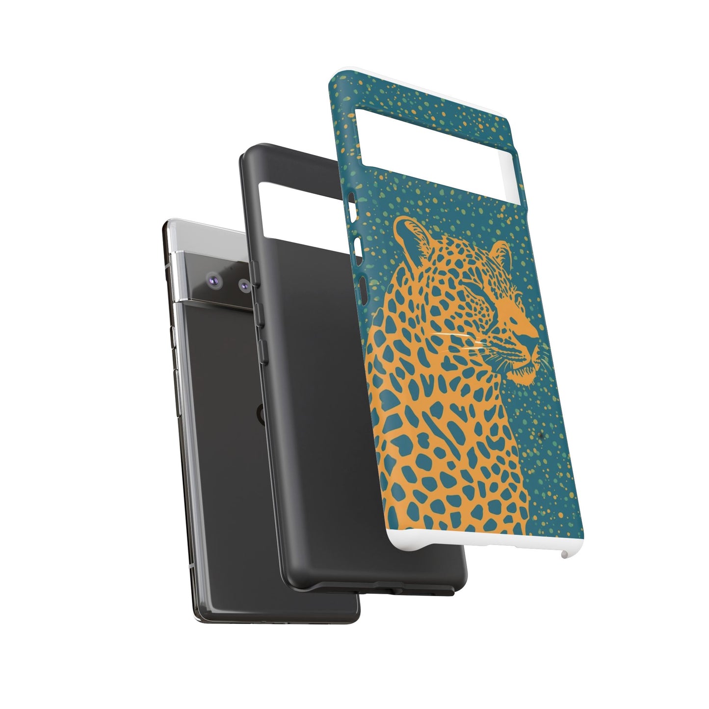 Leopard Spotlight Phone Case — Teal Gold Animal Print Protective Cover