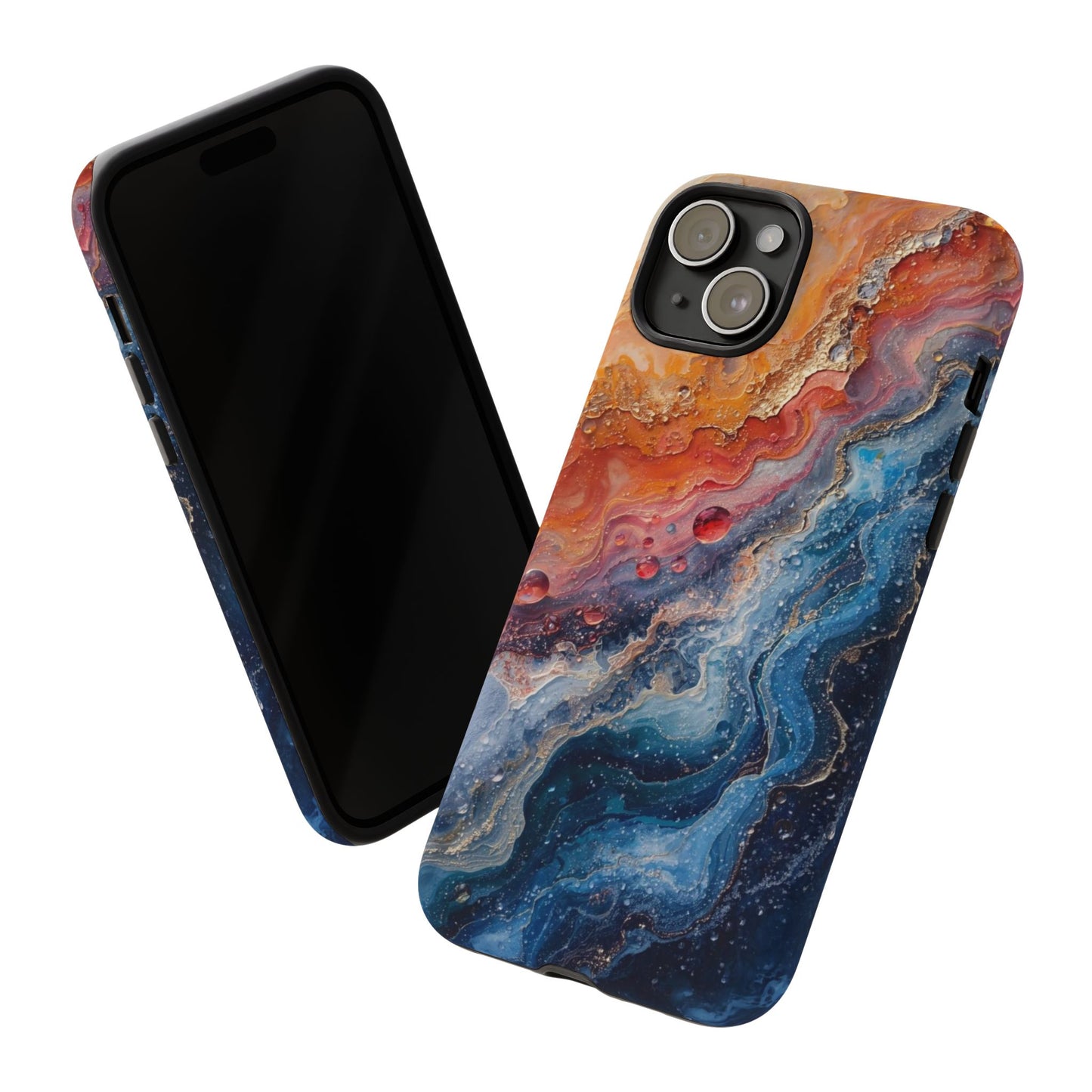 Marbled Galaxy Tough Phone Case — Abstract Blue & Coral Protective Cover