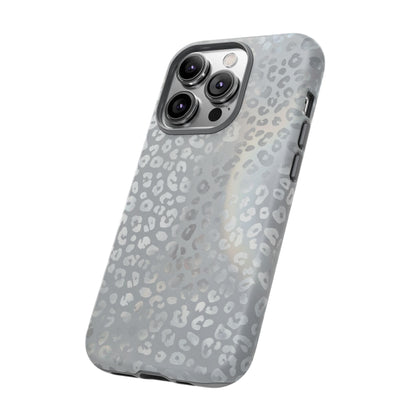 Grey Leopard Print Tough Phone Case — Durable Protective iPhone Cover