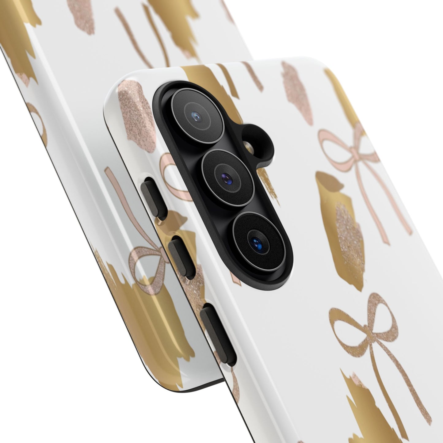 Phone Case — Gold Brushstroke & Blush Bow Pattern