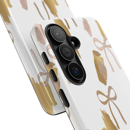 Phone Case — Gold Brushstroke & Blush Bow Pattern