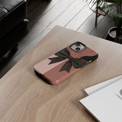 Bow Stripe Tough Phone Case – Pink Mauve Protective Cover