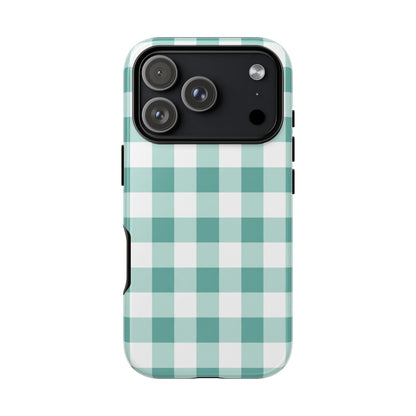 Mint Green Buffalo Check Tough Phone Case — Durable Plaid Protective Cover