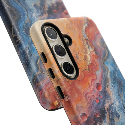 Marbled Galaxy Tough Phone Case — Abstract Blue & Coral Protective Cover