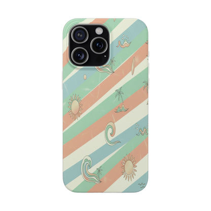 Beach Vibes Phone Case — Retro Pastel Surf & Palm Protective Flexi Case