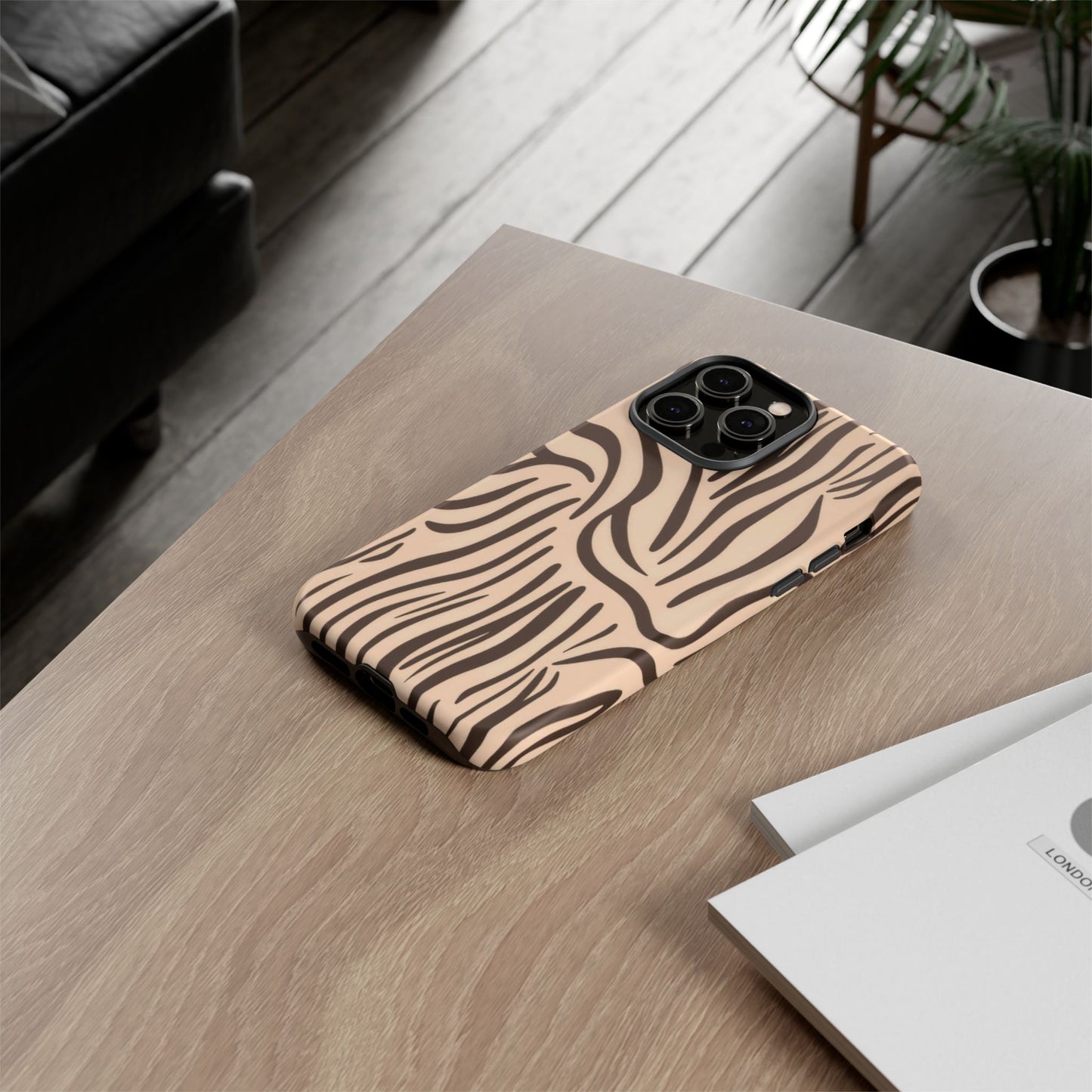 Zebra Stripe Tough Phone Case – Neutral Animal Print Protective Cover