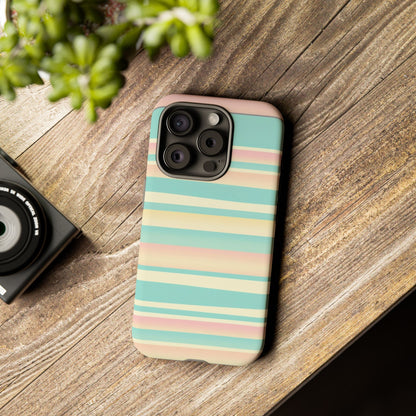 Pastel Striped Tough Phone Case — Mint, Peach & Cream Protective Cover