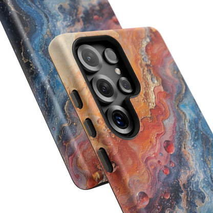 Marbled Galaxy Tough Phone Case — Abstract Blue & Coral Protective Cover
