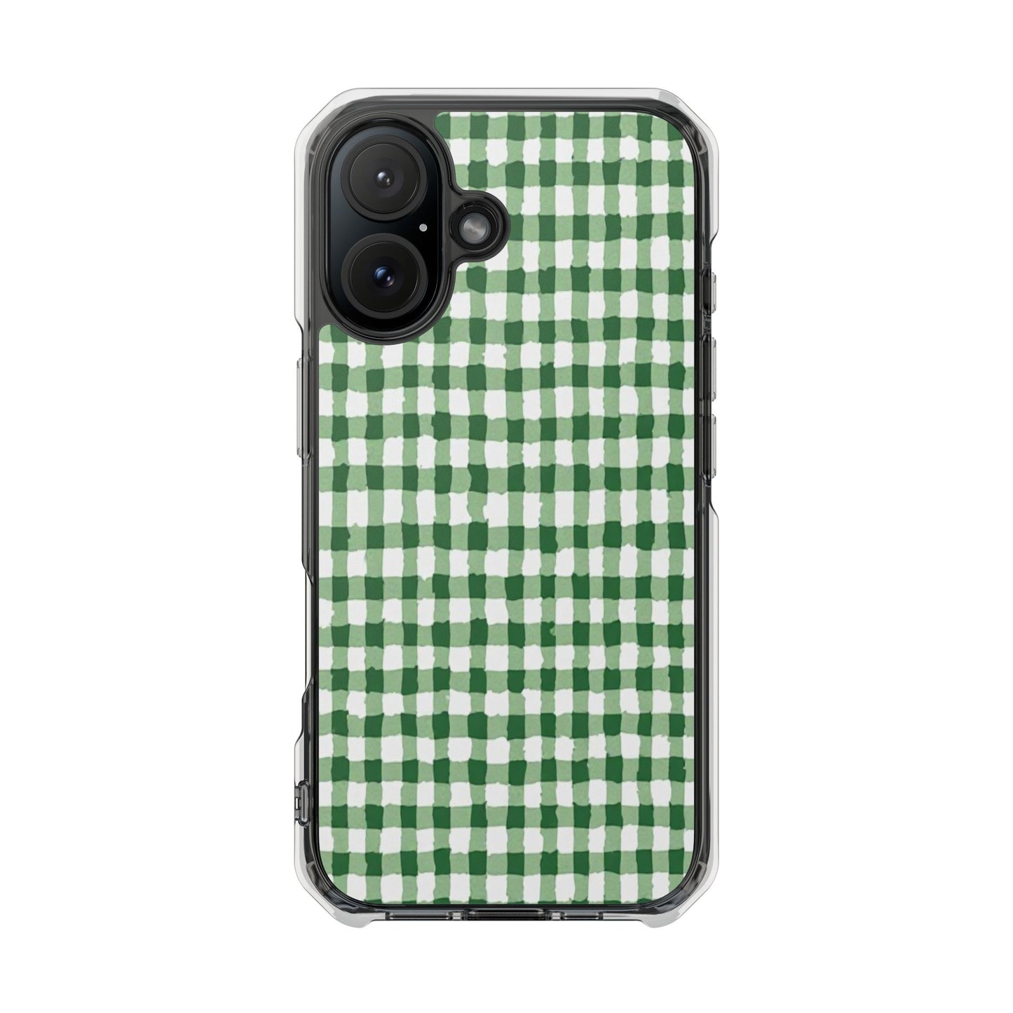 Green Gingham Clear Magnetic Phone Case — Protective Impact Cover