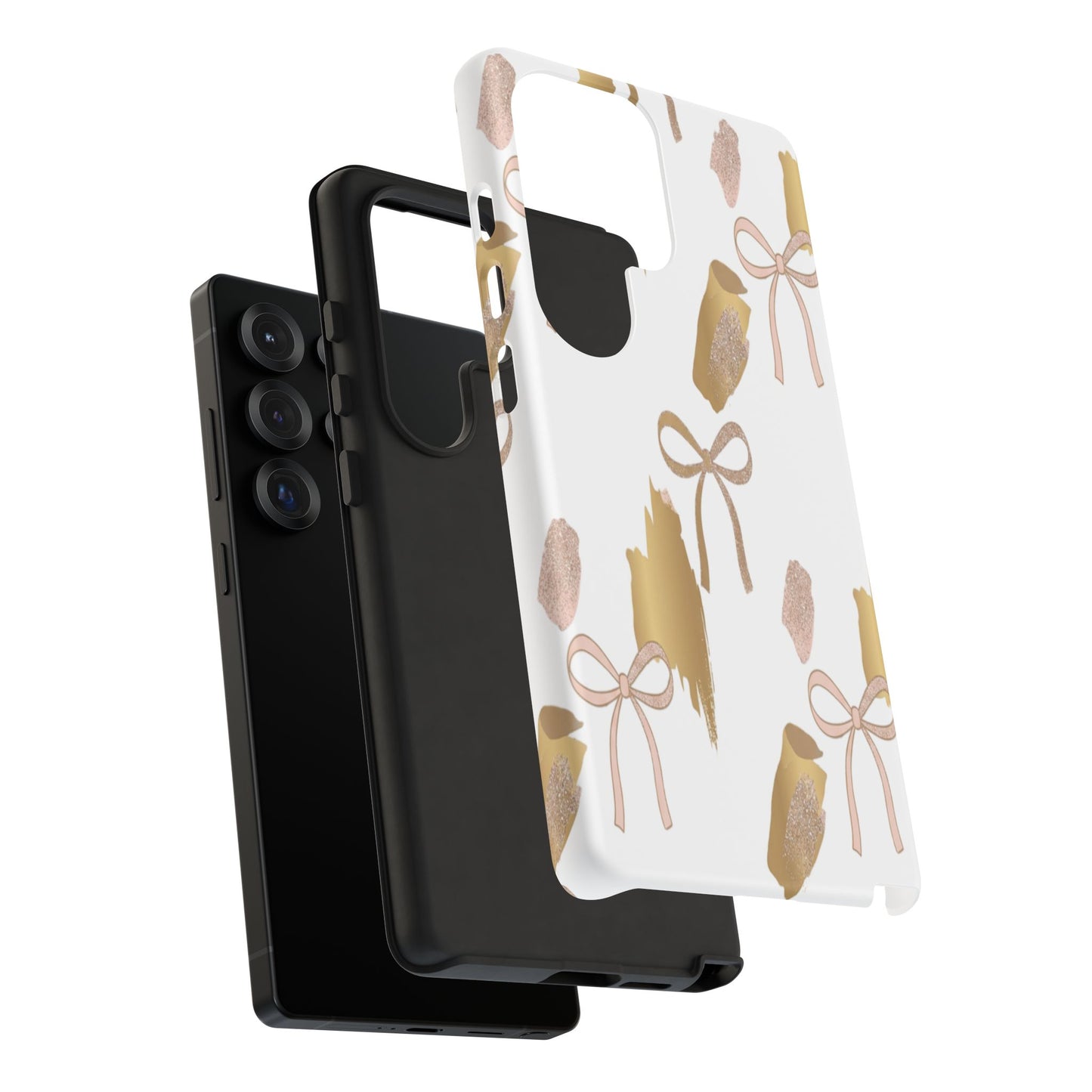 Phone Case — Gold Brushstroke & Blush Bow Pattern