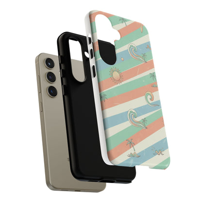 Surf Stripe Tough Phone Case — Retro Beach Waves Pattern