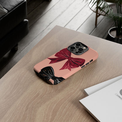 Bow Pattern Tough Phone Case — Pink, Red & Black Decorative Bows