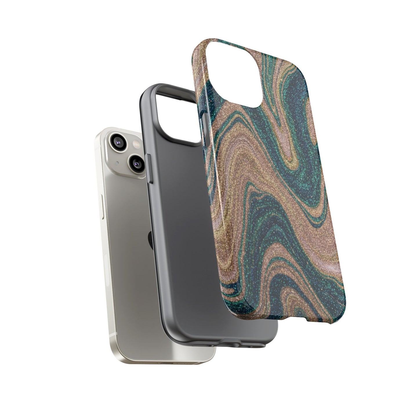 Marbled Teal & Gold Phone Case — Glitter Swirl Tough Case