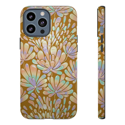 Floral Burst Tough Phone Case – Gold Pastel Botanical Protection
