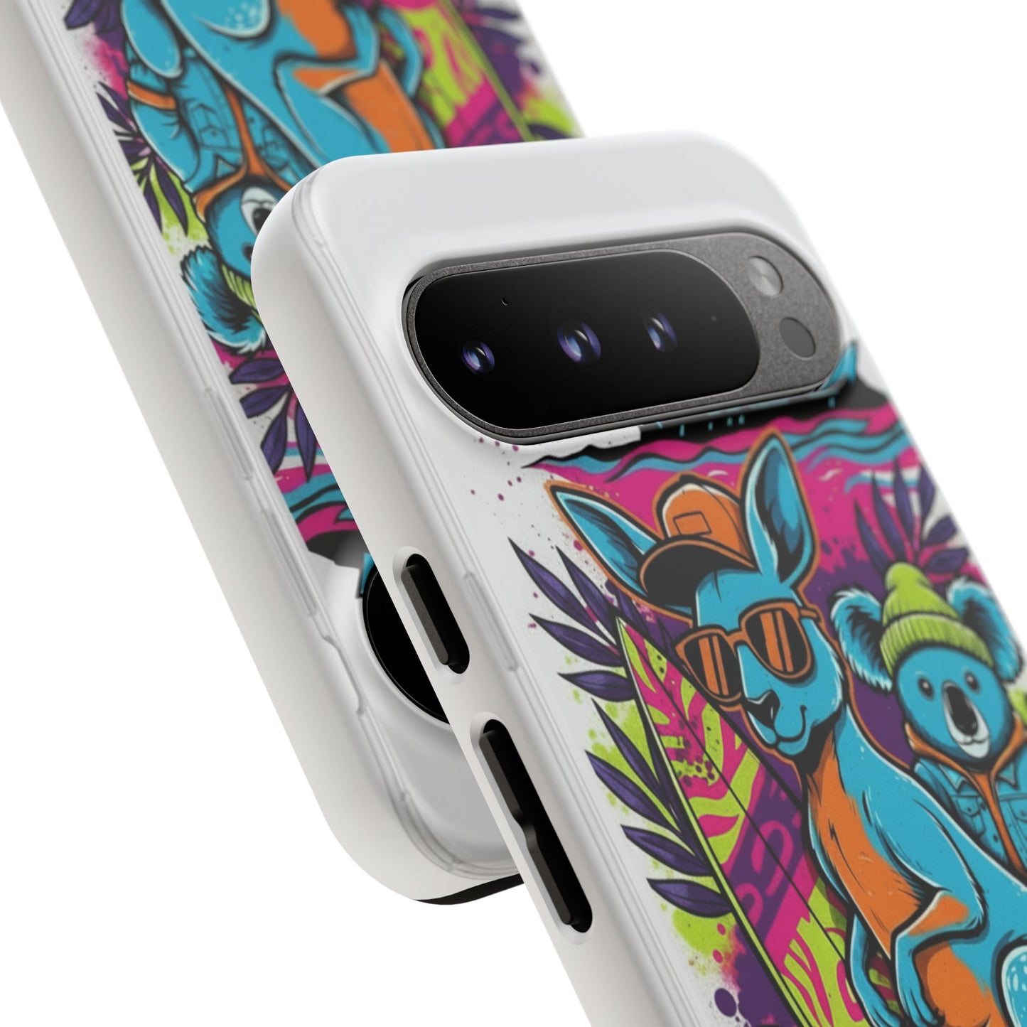 Kangaroo & Koala Surf Phone Case — Retro Neon Beach Art Tough Case