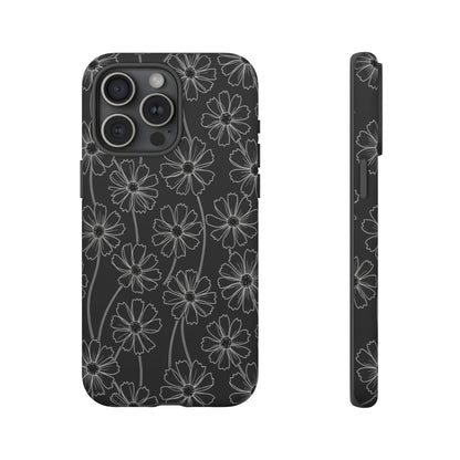 Floral Doodle Tough Phone Case — Black & Gray Daisy Pattern