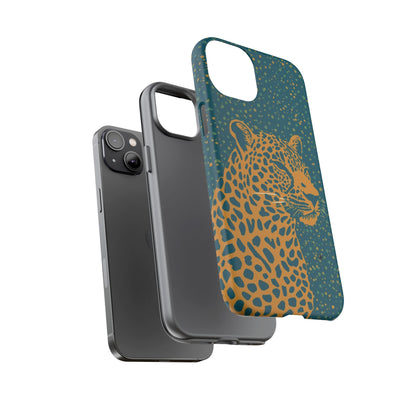 Leopard Spotlight Phone Case — Teal Gold Animal Print Protective Cover
