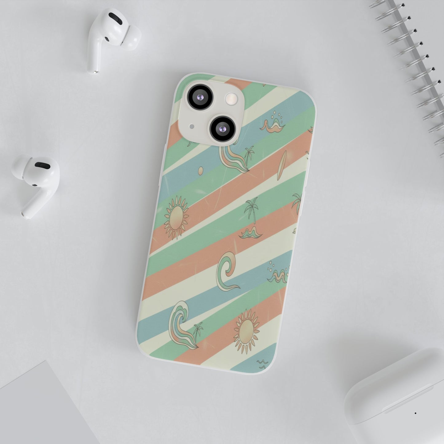 Beach Vibes Phone Case — Retro Pastel Surf & Palm Protective Flexi Case
