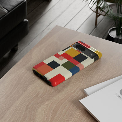 Abstract Color Block Tough Phone Case — Retro Geometric Protective Cover
