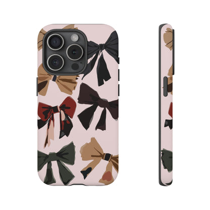 Bow Pattern Phone Case - Pink, Brown & Black Bows Protective Cover