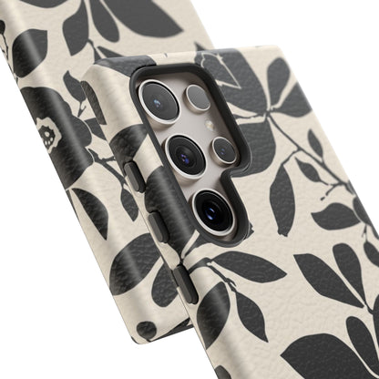 Black Floral Pattern Phone Case — Monochrome Botanical Tough Case