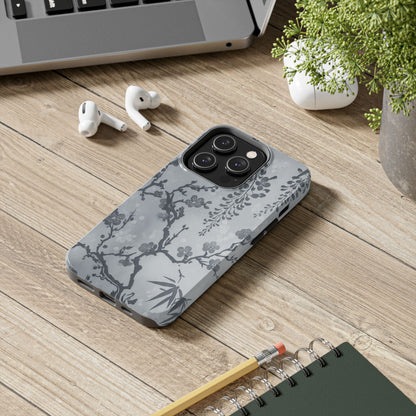 Tough Phone Case — Gray Cherry Blossom Ink Floral Design