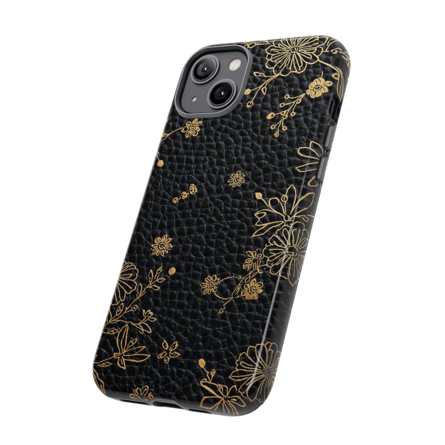 Floral Gold Foil Leather Texture Tough Phone Case