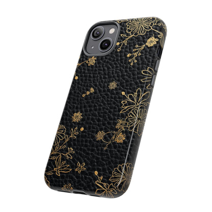 Floral Gold Foil Leather Texture Tough Phone Case