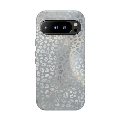 Grey Leopard Print Tough Phone Case — Durable Protective iPhone Cover