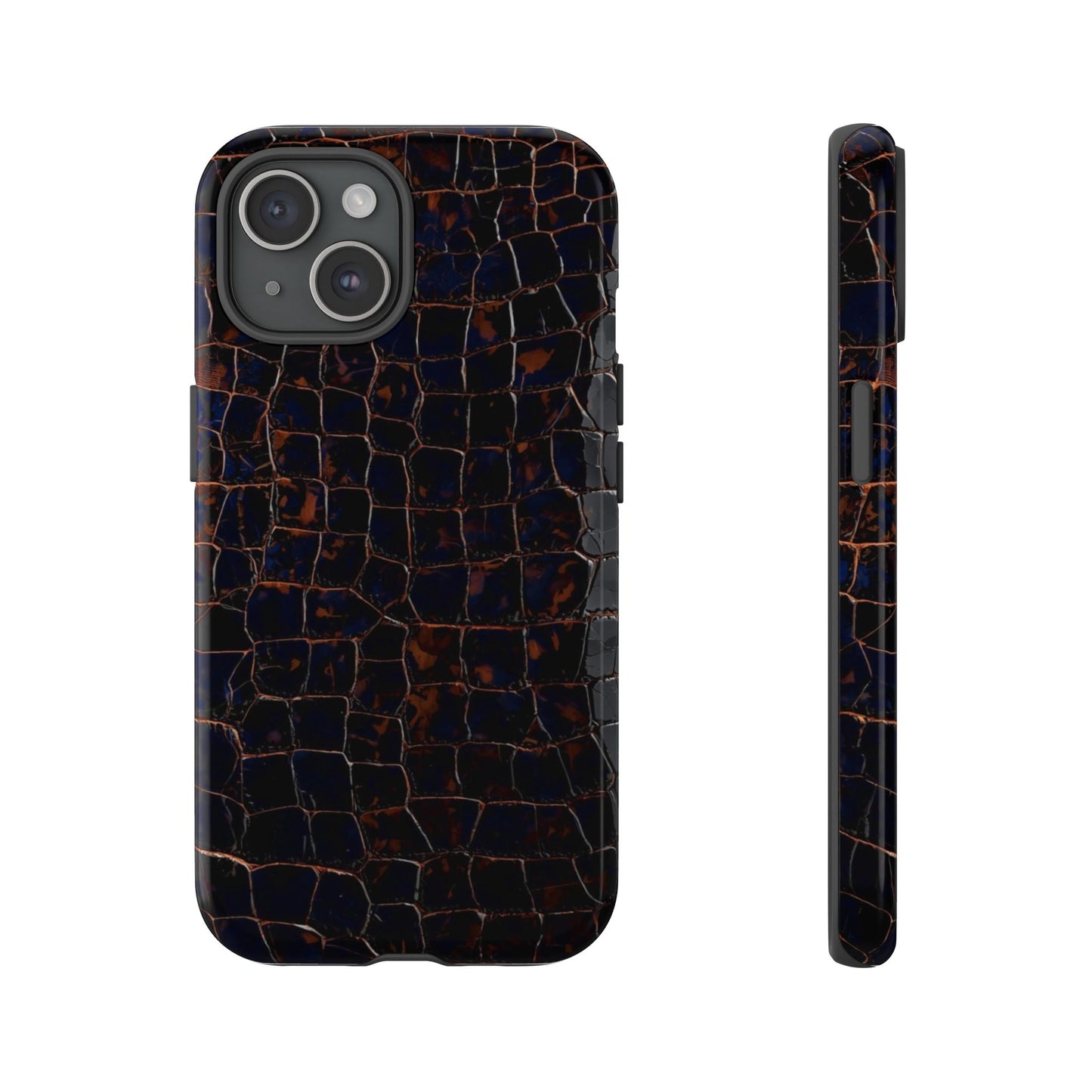 Croc-Embossed Tough Phone Case — Shockproof Black Alligator Texture