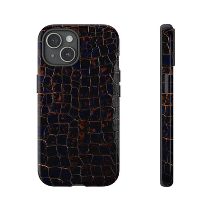 Croc-Embossed Tough Phone Case — Shockproof Black Alligator Texture