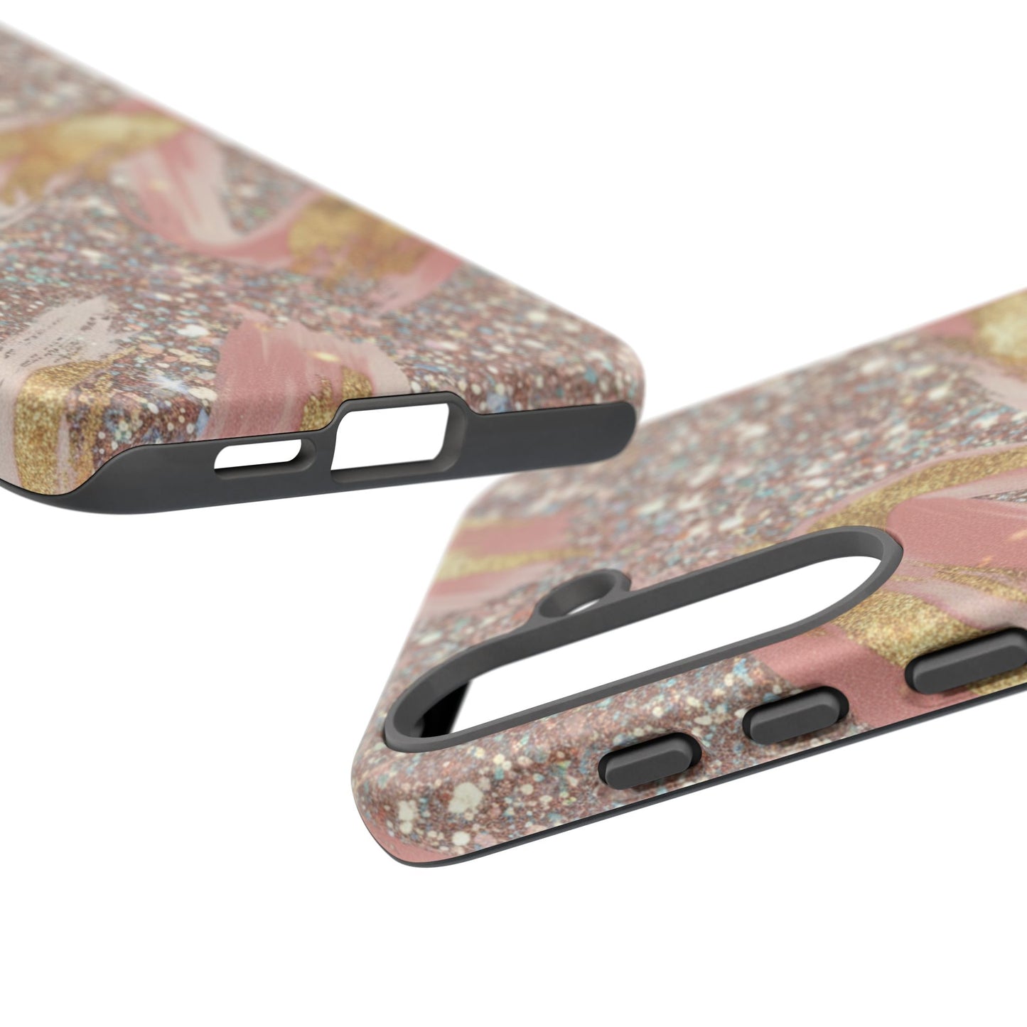 Glitter Blush Marble Phone Case — Pink Gold Swirl Tough Case