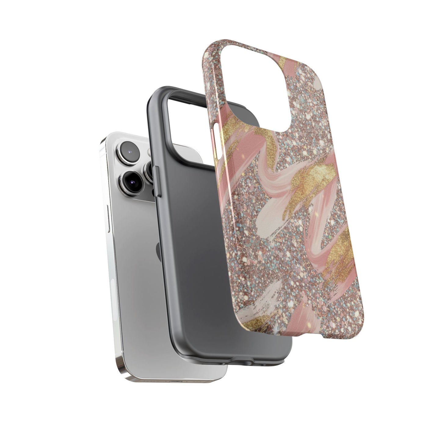 Glitter Blush Marble Phone Case — Pink Gold Swirl Tough Case