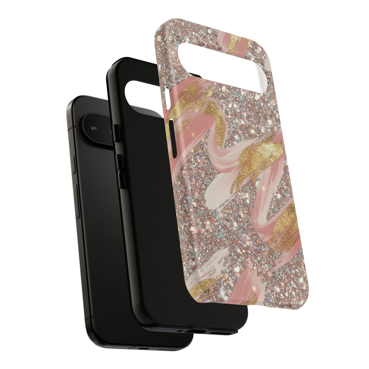 Glitter Blush Marble Phone Case — Pink Gold Swirl Tough Case