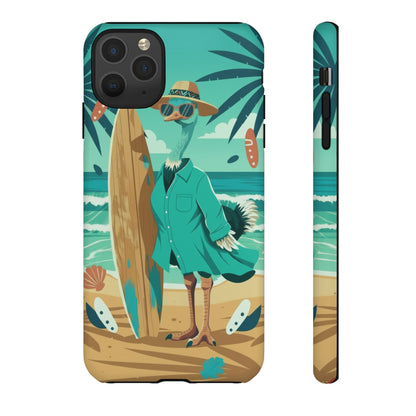 Phone Case — Retro Dressed Seagull Surfing Beach Illustration