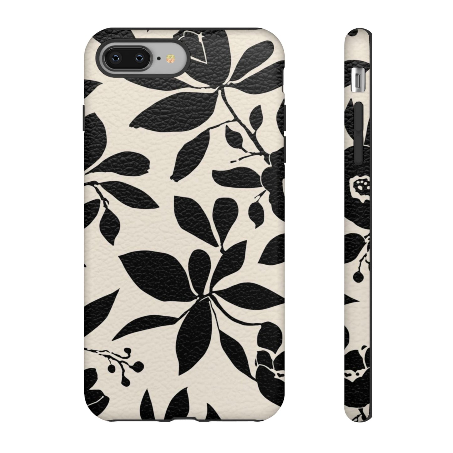 Black Floral Pattern Phone Case — Monochrome Botanical Tough Case