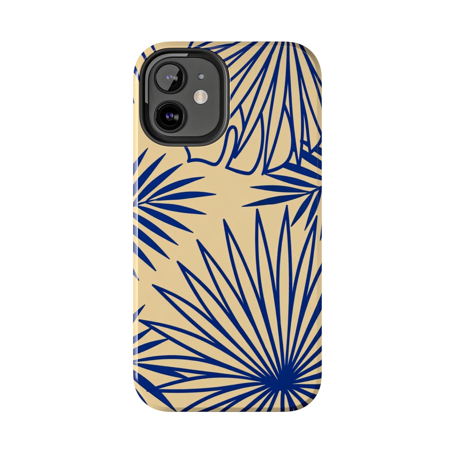 Tropical Palm Pattern Tough Phone Case — Navy Blue Fan Leaves on Sand