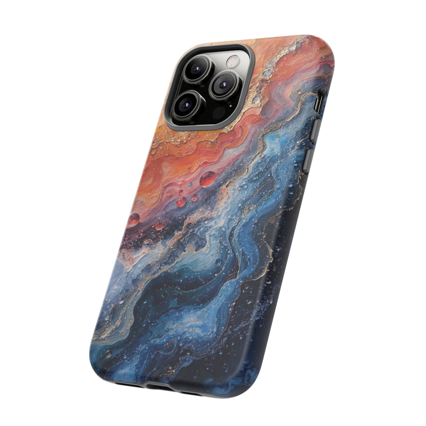 Marbled Galaxy Tough Phone Case — Abstract Blue & Coral Protective Cover