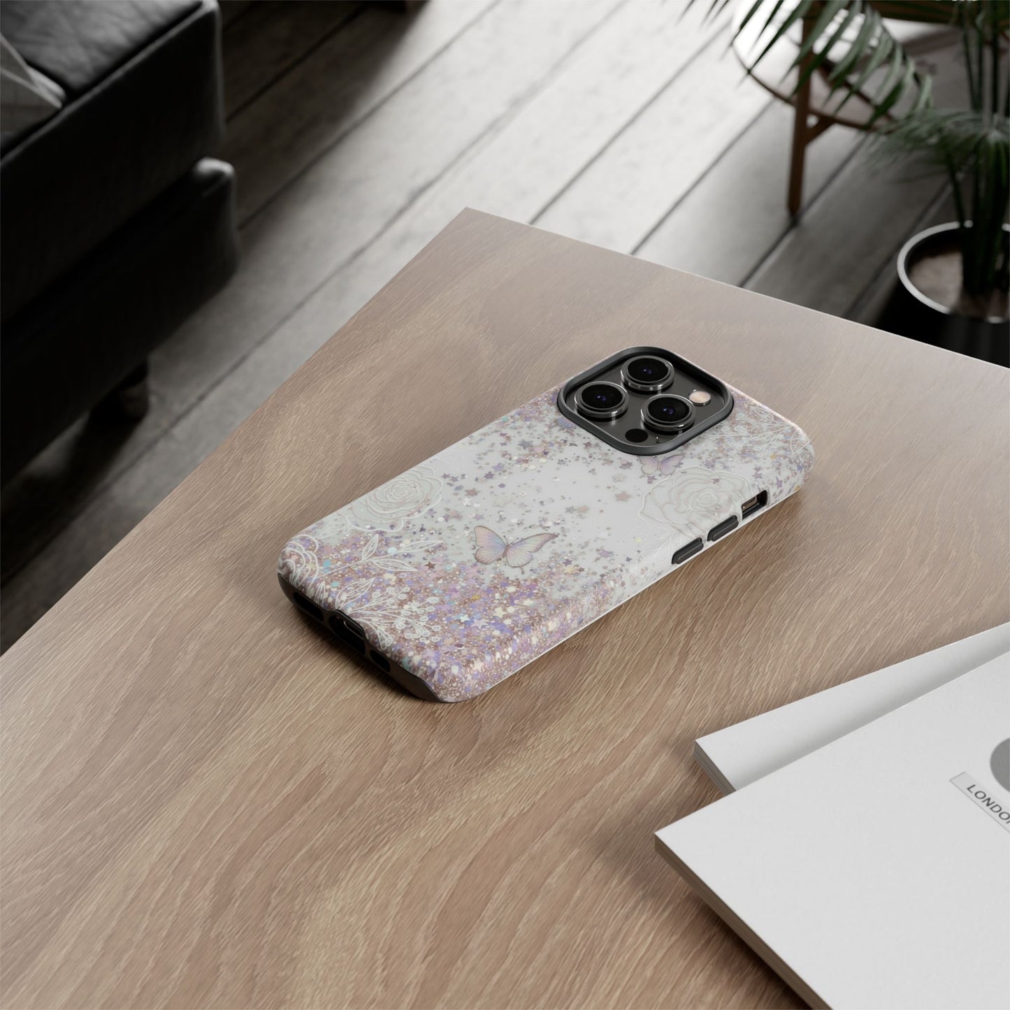 Butterfly Glitter Tough Phone Case — Floral Sparkle Protective Case